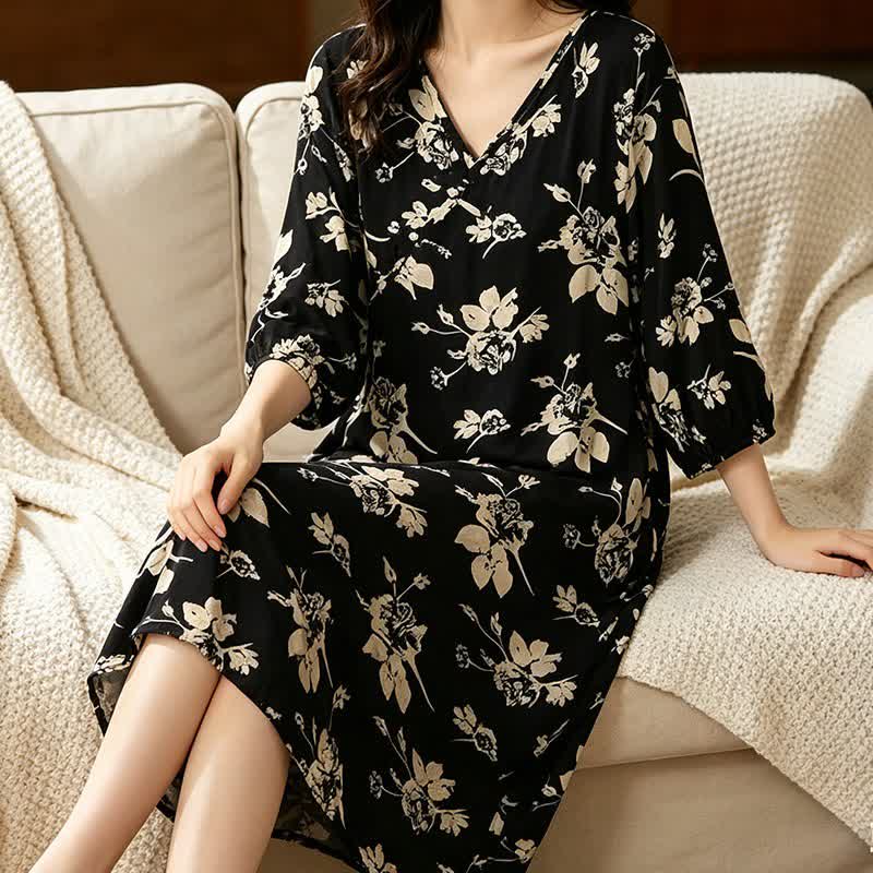Ownkoti Elegant Floral V-Neck Lounge Dress - image 3