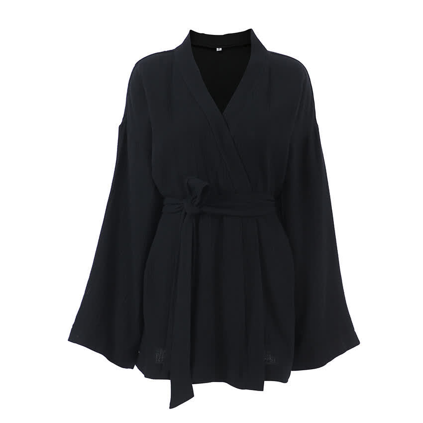 Ownkoti Black Cotto Kimono Short Robe - image 4