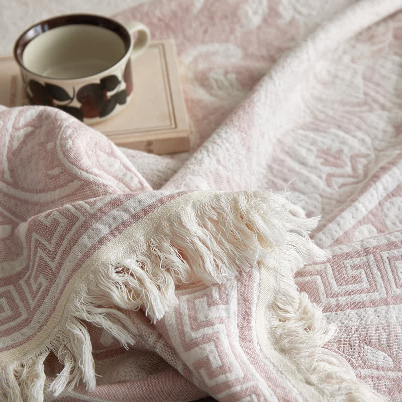 Ownkoti Pink Floral Scrollwork Pattern Cotton Blanket - image 7