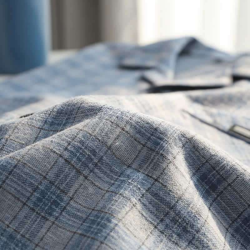 Ownkoti Cotton Blue-Gray Plaid Button Loungewear Set - image 7