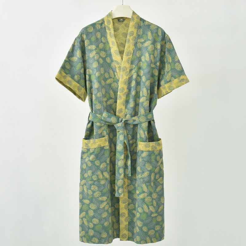Ownkoti Tropical Fern Cotton Gauze Kimono Robe - Green - 2XL - image 0