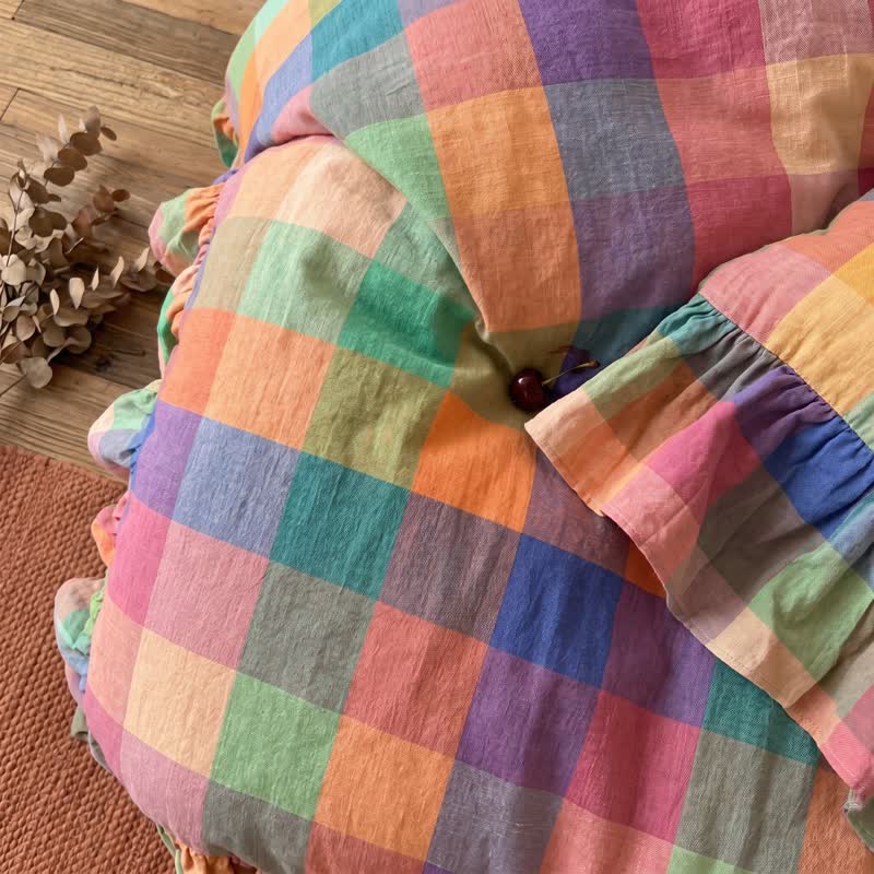 Ownkoti Colorful Plaid Ruffled Cotton Bedding Set (4PCS) - image 6
