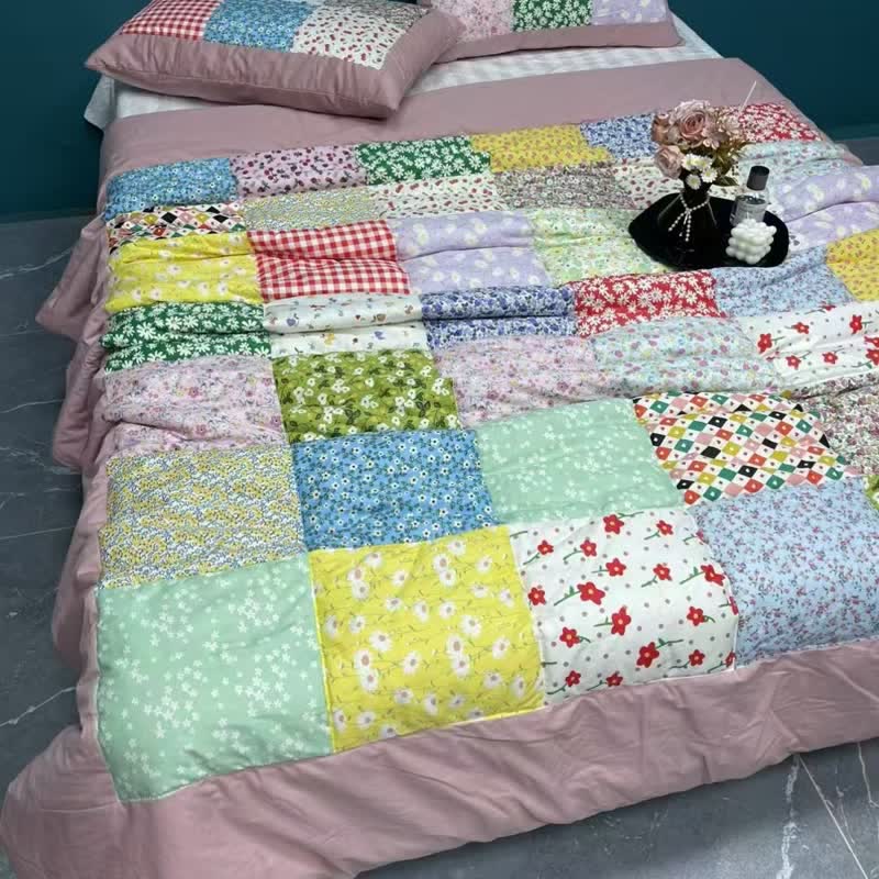 Ownkoti Colorful Patchwork Cotton Floral Bedding Set - Dusty Rose - 4pcs Bedding Set - Queen - image 11
