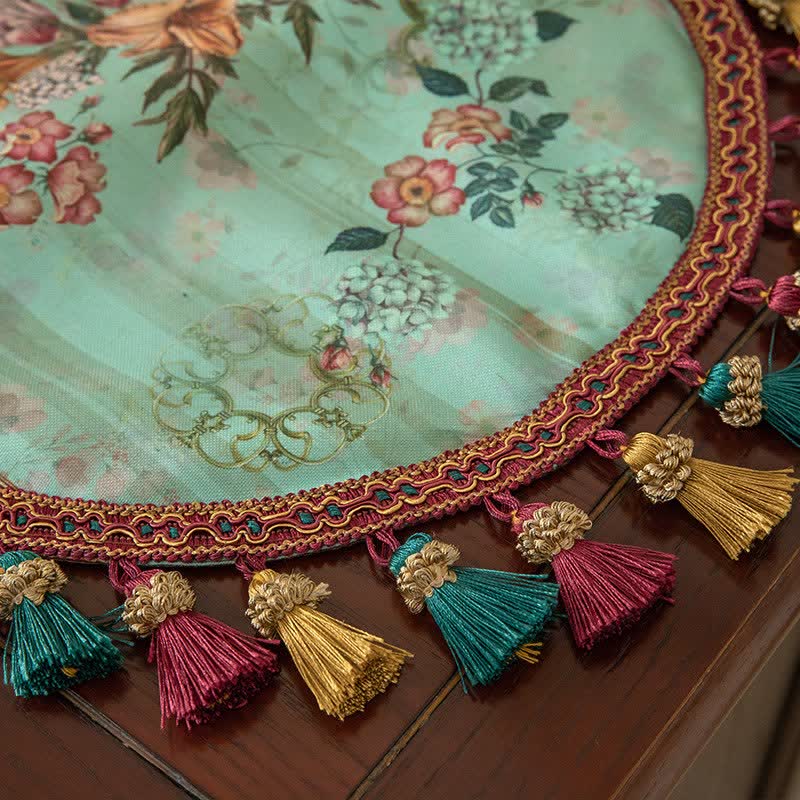Ownkoti Vintage Green Floral Tassel Table Runner - image 3