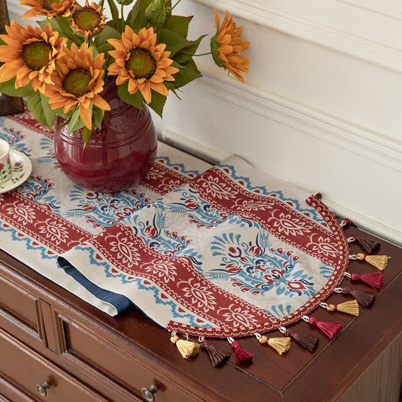 Ownkoti Traditional Damask Table Runner with Tassels - image 3