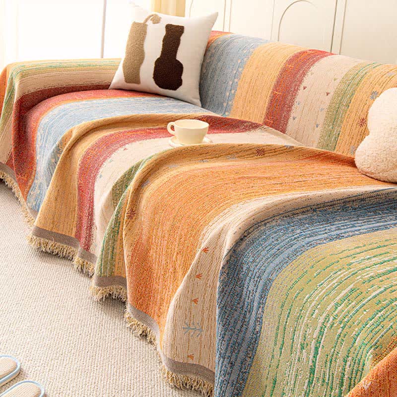Ownkoti Colorful Stripe Tassel Sofa Protector - image 6