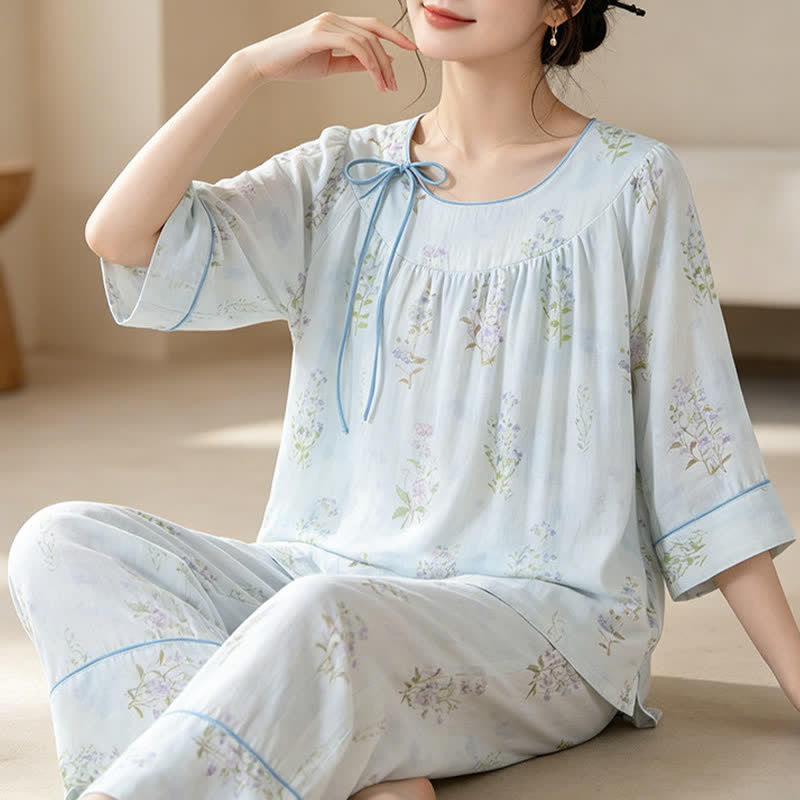 Ownkoti Floral Bamboo Cotton Tie Neck Pajamas - image 16