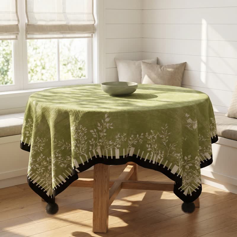 Ownkoti Green Botanical Leaf & Butterfly Tablecloth - image 1