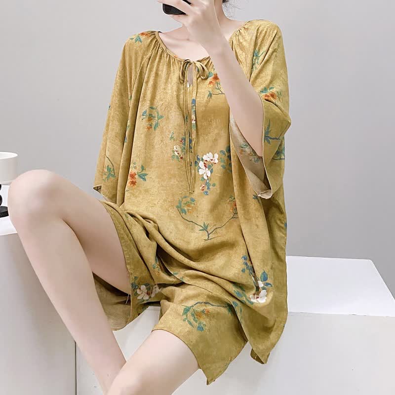 Ownkoti Vintage Botanical Floral Tie-Neck Pajama Set - image 2