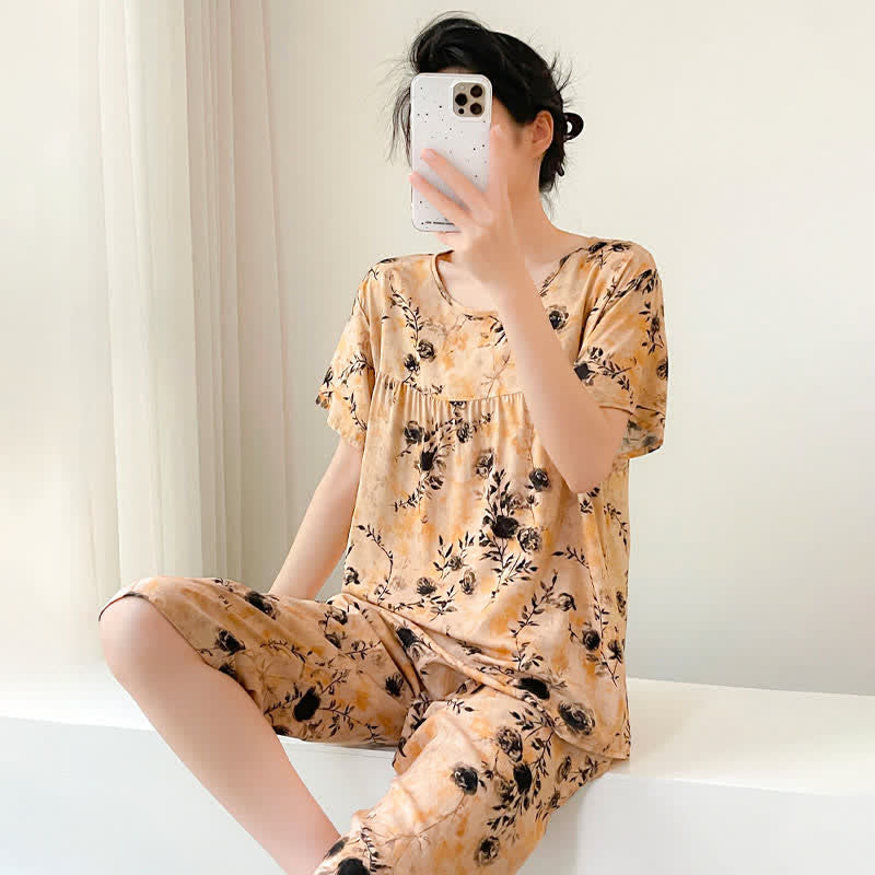 Ownkoti Vintage Floral Short Sleeve Women's Pajamas - image 3