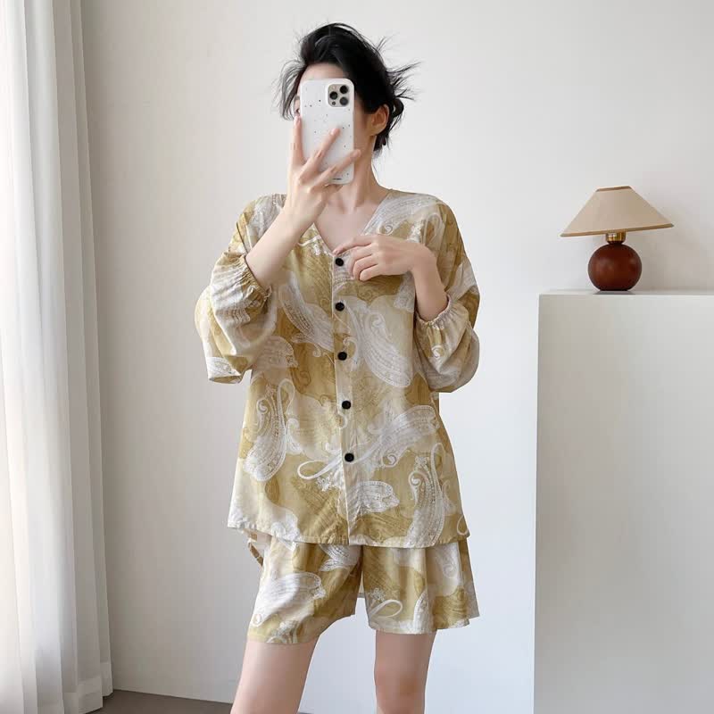Ownkoti Paisley Print V-Neck Pajama Set - image 2