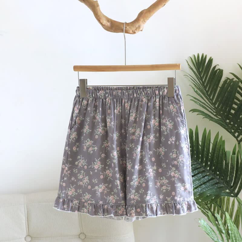 Ownkoti Floral Cotton Ruffle Pajama Shorts - Gray - XL - image 9