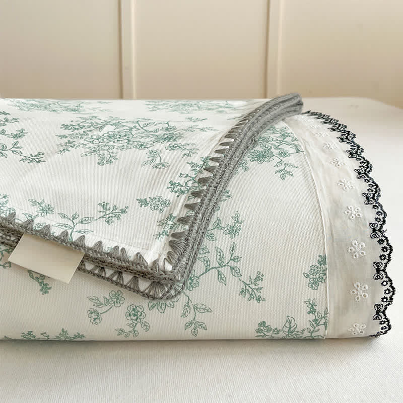 Ownkoti Floral Leaf Cotton Bedspread with Lace Trim - image 5
