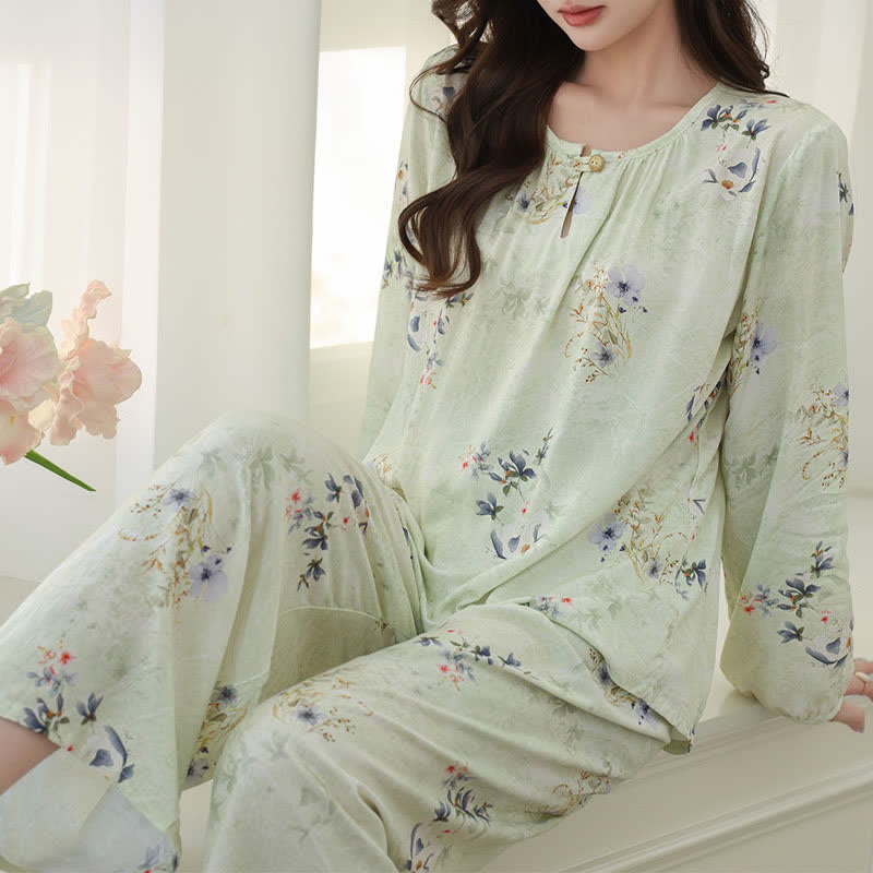 Ownkoti Soft Green Floral Long Sleeve Pajamas - image 1