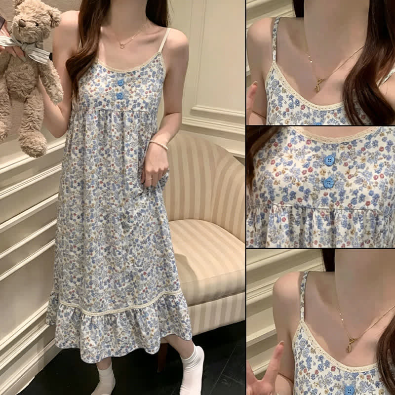 Ownkoti Blue Floral Sleeveless Ruffle Nightdress - image 8