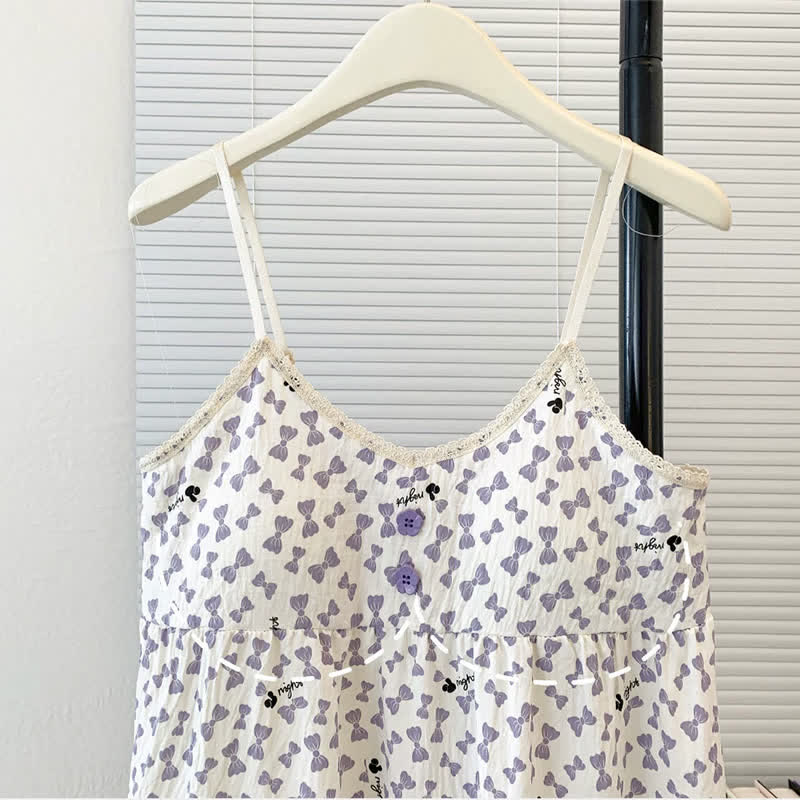 Ownkoti Purple Bow Sleeveless Ruffle Nightgown - image 9