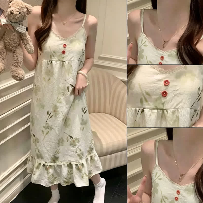 Ownkoti Botanical Floral Ruffle Sleeveless Loungewear Dress - image 7