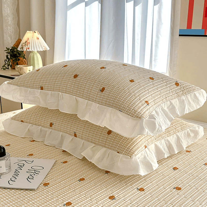 Ownkoti Ruffled Edge Orange Print Cotton Coverlet - image 7