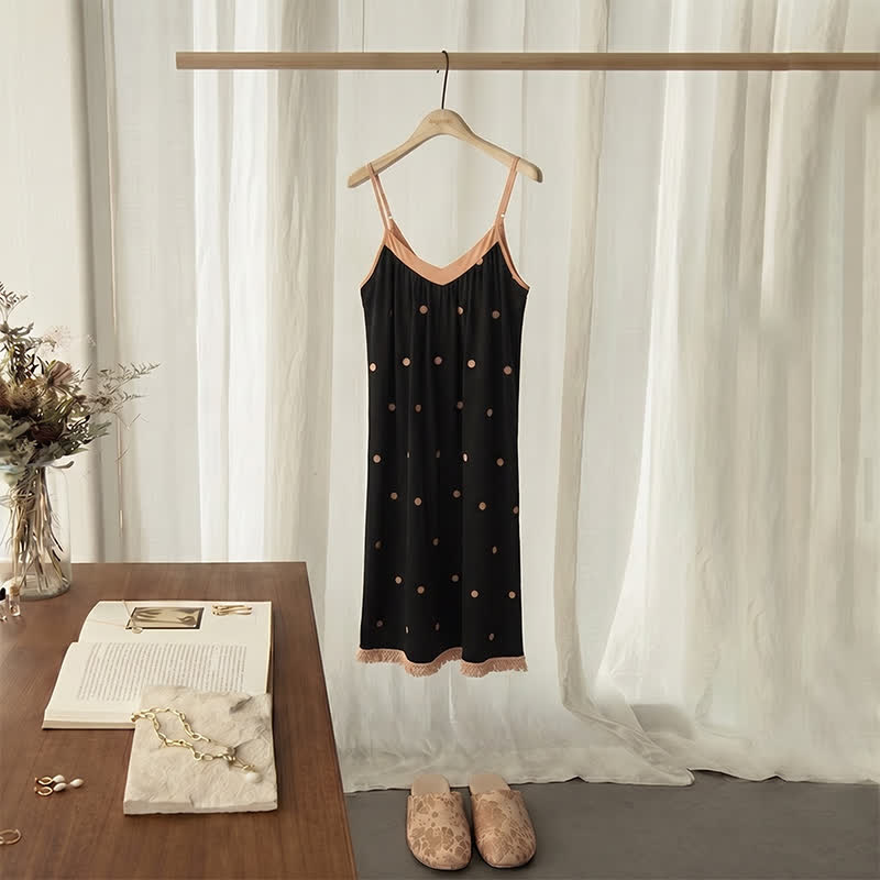 Ownkoti Black Polka Dot Cotton Lounge Dress