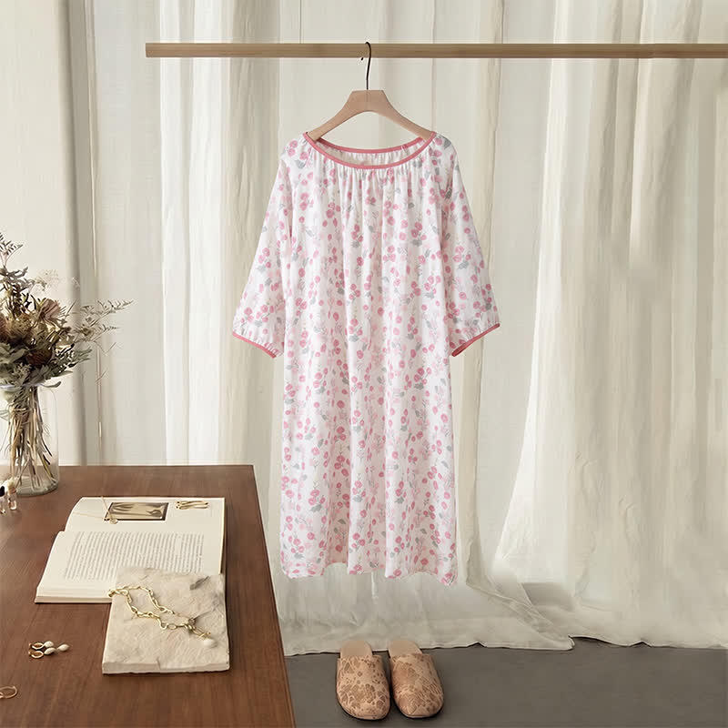 sleep dress for ladies Ownkoti Pastoral Pink Floral Cotton Sleep Dress – ownkoti