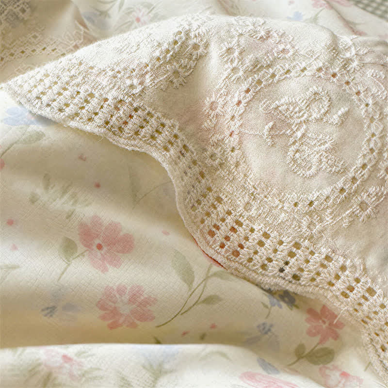 Ownkoti Cream Floral Lace Trim Cotton Bedding Set - image 4