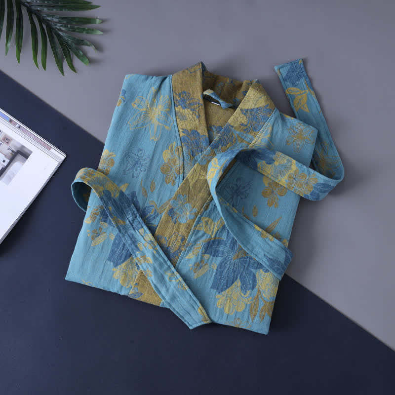 Ownkoti Blue Cotton Floral Kimono Kids Bathrobe - image 3
