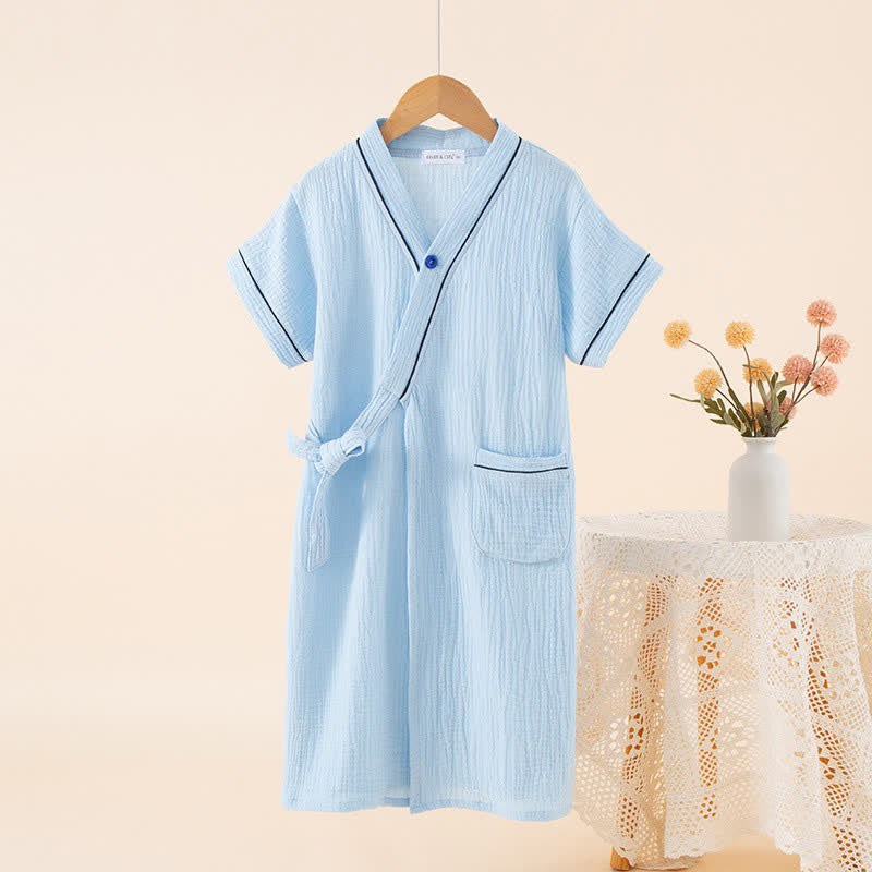 Ownkoti Blue Cotton Gauze Kimono Kids Bathrobe - image 2