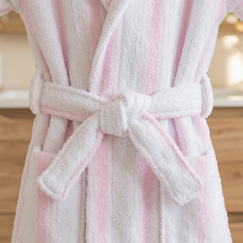 Ownkoti Pink Stripe Cotton Kids Hooded Bathrobe - image 3