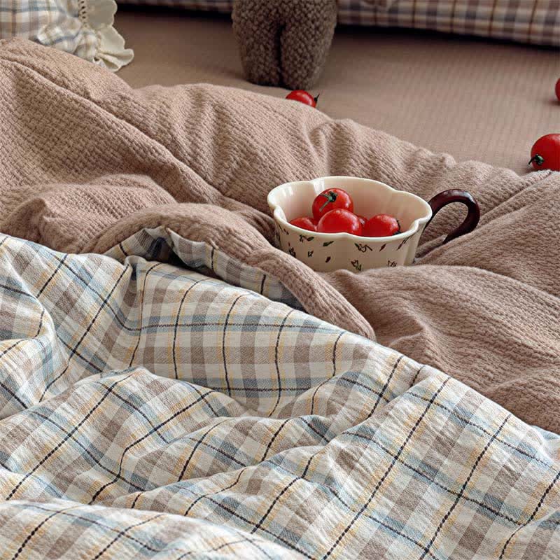 Ownkoti Brown Plaid Ruffle Lace Summer Bedding Set - image 4
