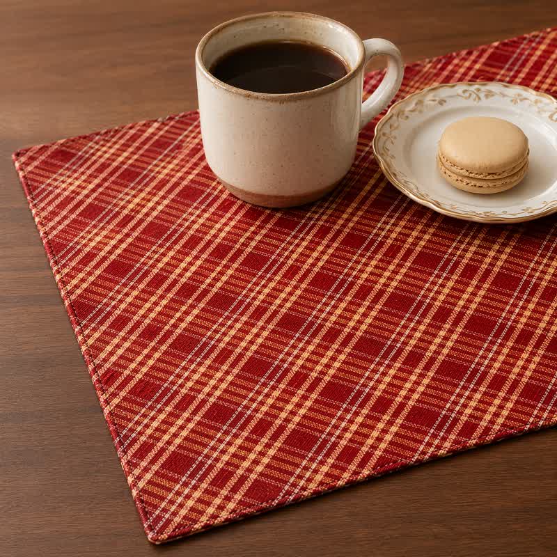 Ownkoti Red Woven Plaid Fabric Table Placemat - image 5
