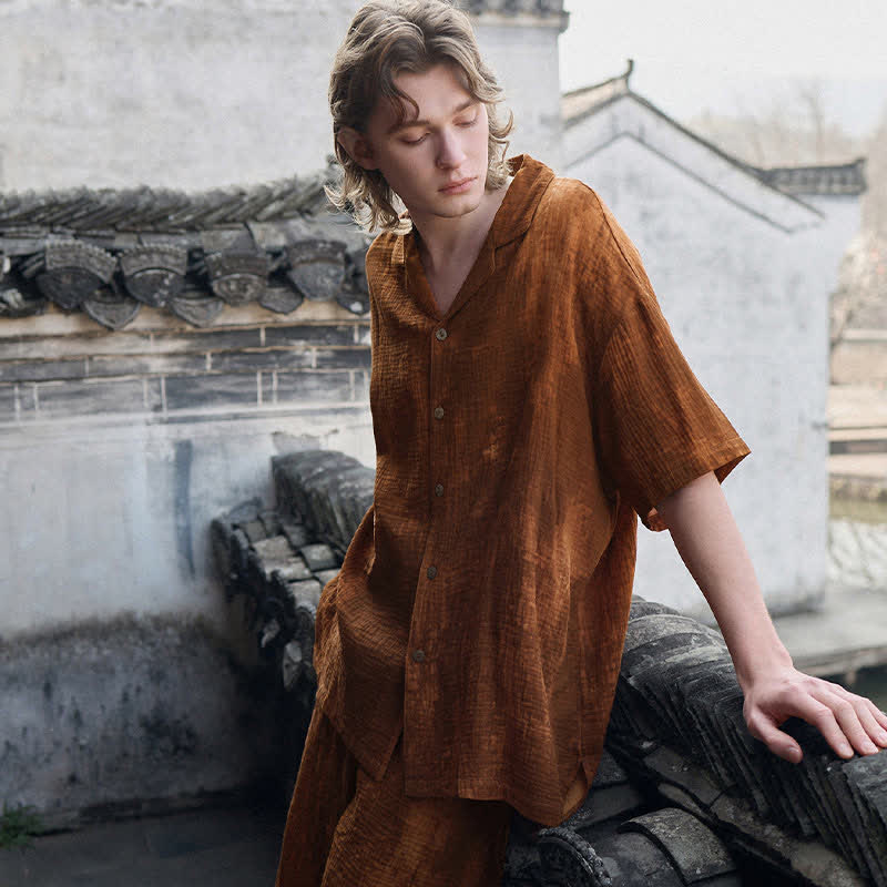 Ownkoti Rust Brown Matching Couple Cotton Pajamas - Men - 2XL - image 10