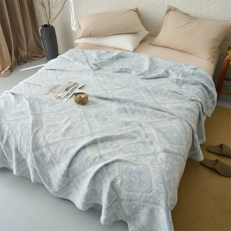 Ownkoti Retro Plaid Flower 3-Layer Muslin Throw Quilt - image 5