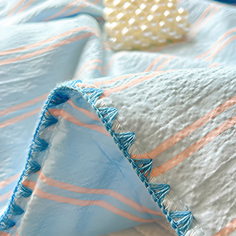 Ownkoti Mint Striped Trim Crinkled Knitted Cotton Quilt - image 9