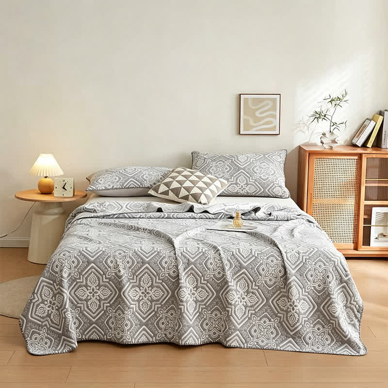 Ownkoti Mediterranean Tile Cotton Muslin Blanket Quilt - Gray - 2PCS Pillowcases - 19" x 29" - image 1