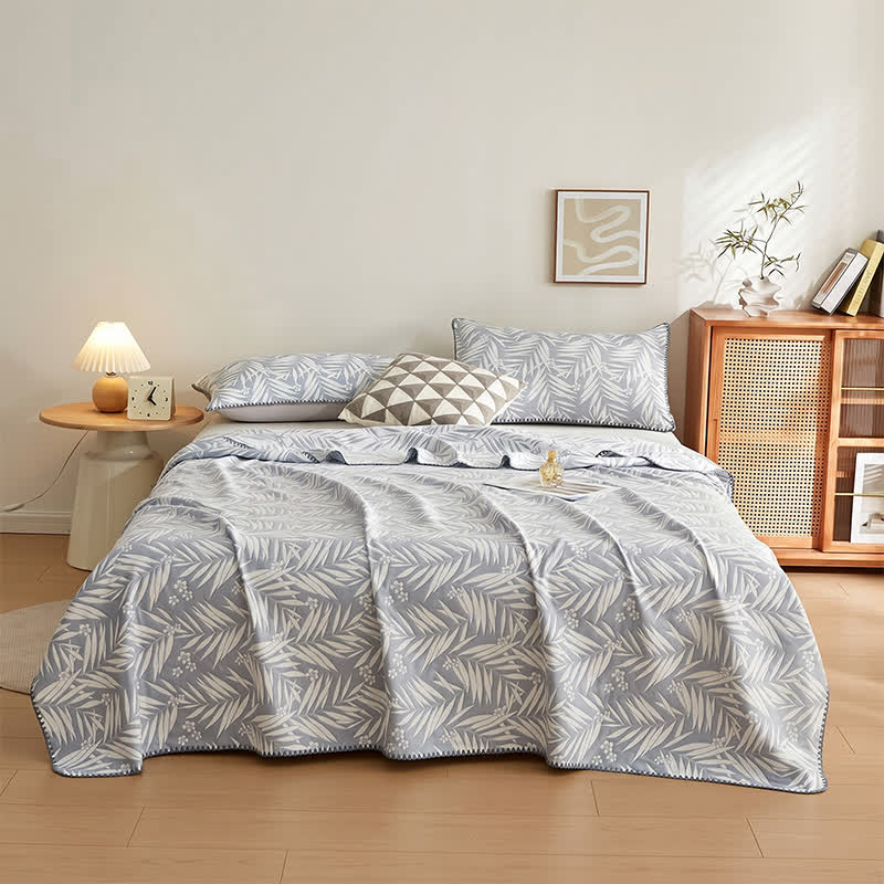 Ownkoti Botanical Palm Leaf Cotton Muslin Blanket Quilt - Blue - 2PCS Pillowcases - 19" x 29" - image 10
