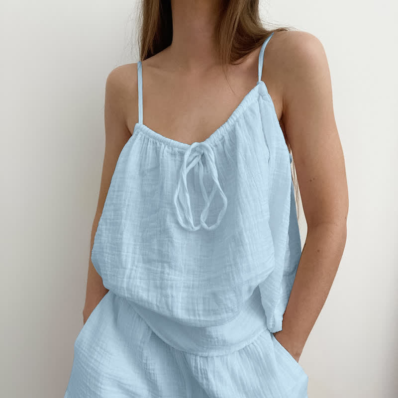 Ownkoti White Cotton Gauze Bow Lounge Set - Blue - L - image 6