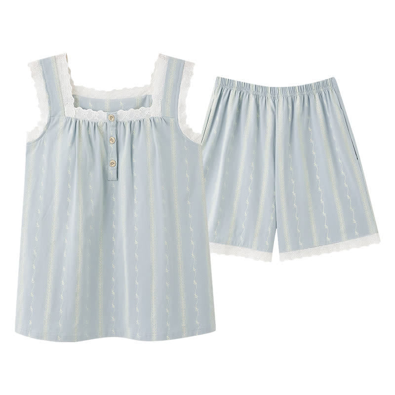 Ownkoti Light Blue Cotton Lace Sleeveless Sleep Dress - image 5