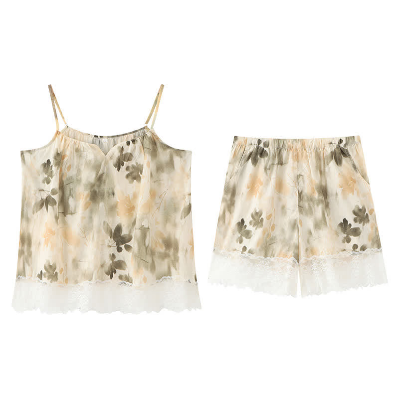 Ownkoti Beige Floral Lace Cami Lounge Set - image 9