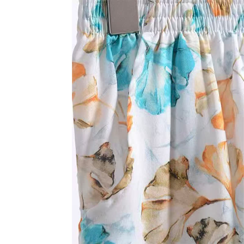 Ownkoti Floral Ginkgo Leaf Cotton Elastic Waist Lounge Skirt - image 6