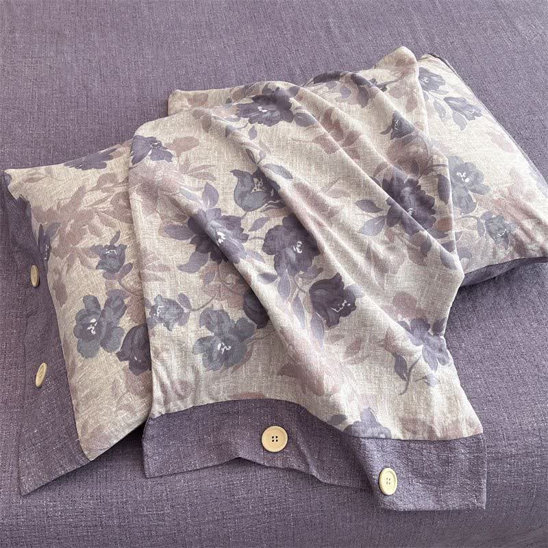 Ownkoti Romantic Purple Floral Cotton Linen Blanket Quilt - image 7