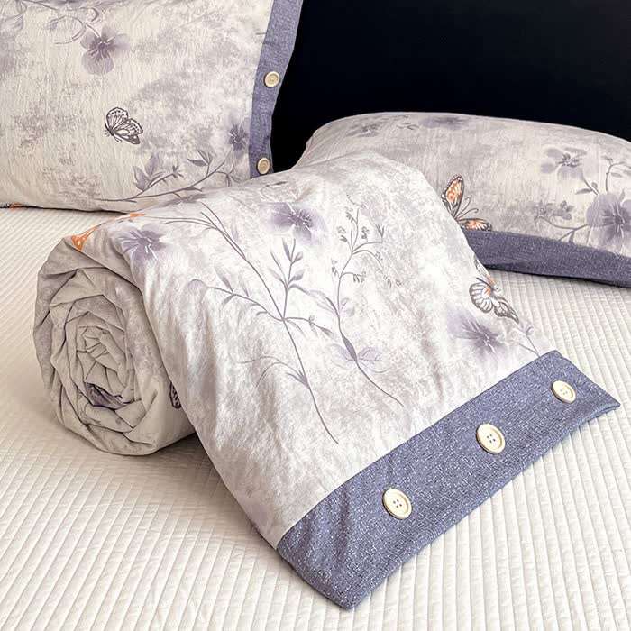Ownkoti Vintage Butterfly Floral Cotton Linen Blanket Quilt - image 3