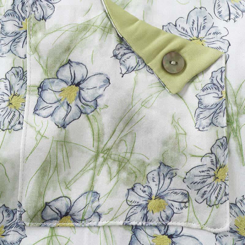 Ownkoti Mint Floral Satin Button Up Shorts Loungewear Set - image 9