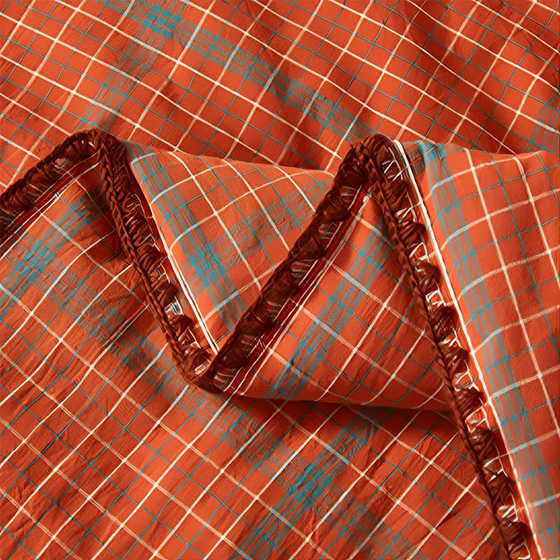 Ownkoti Yarn Dyed Orange Plaid Cotton Summer Quilt - image 5