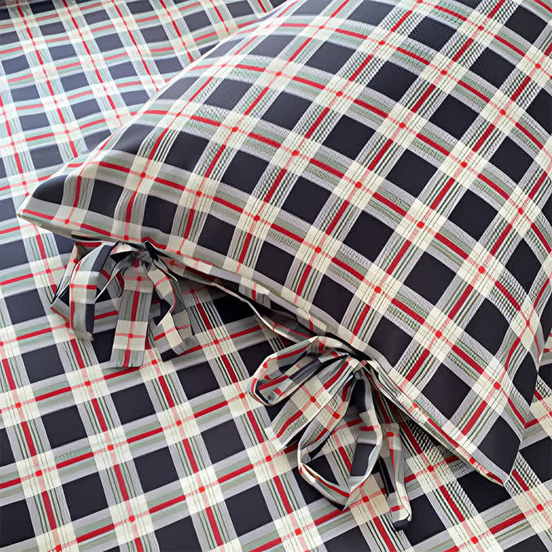 Ownkoti Heritage Plaid Red & Navy Washed Cotton Bedding Set - image 4