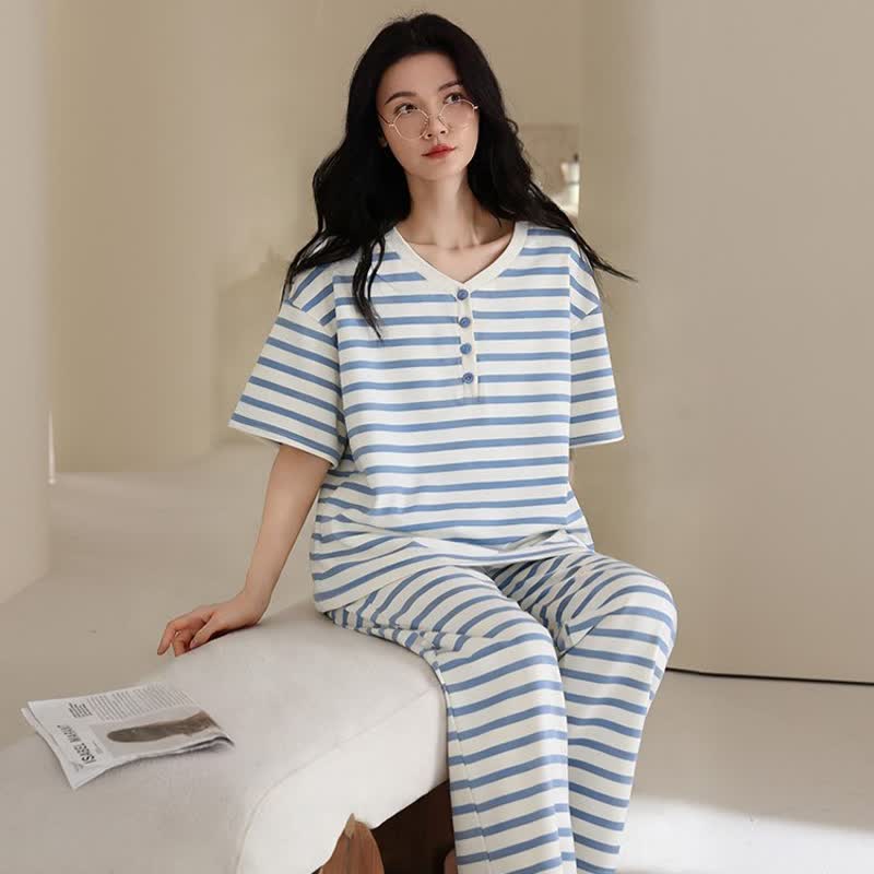 Ownkoti Blue Stripe Cotton 3-Piece Loungewear Set - image 6