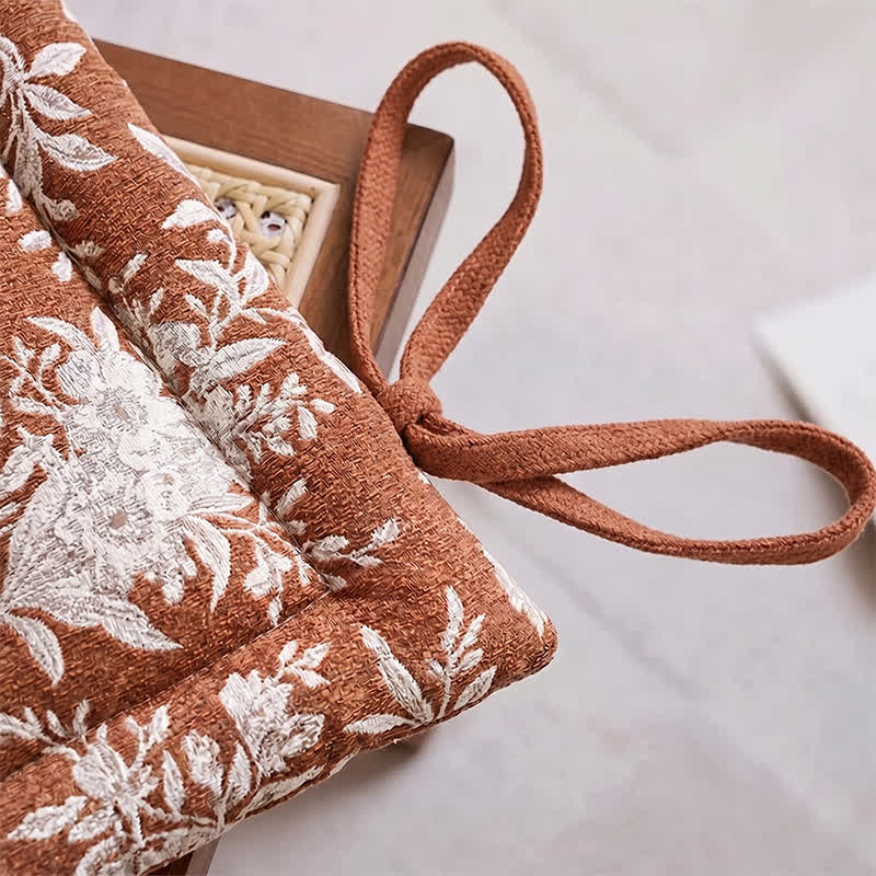 Ownkoti Vintage Floral Chenille Tie-On Chair Cushion - image 4