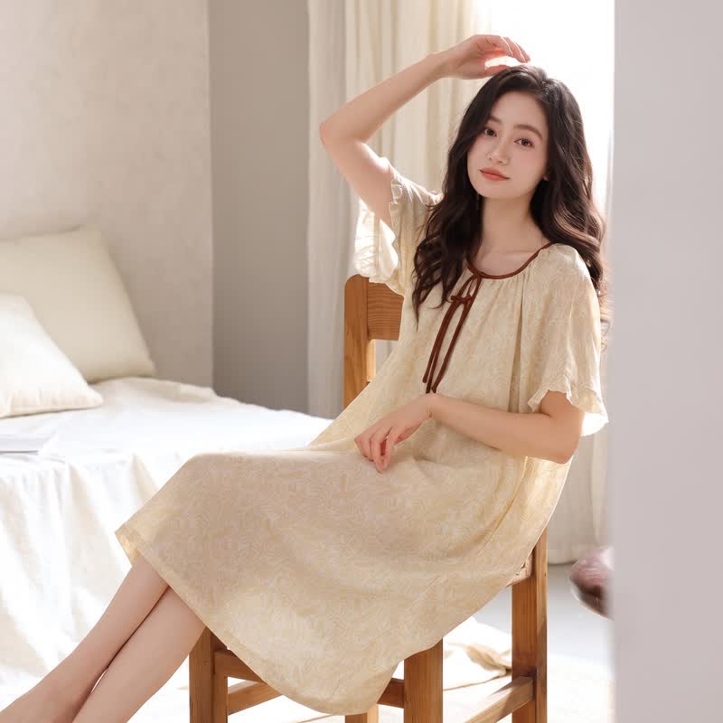 Ownkoti Floral Lyocell Tie Neck Sleep Dress - image 5