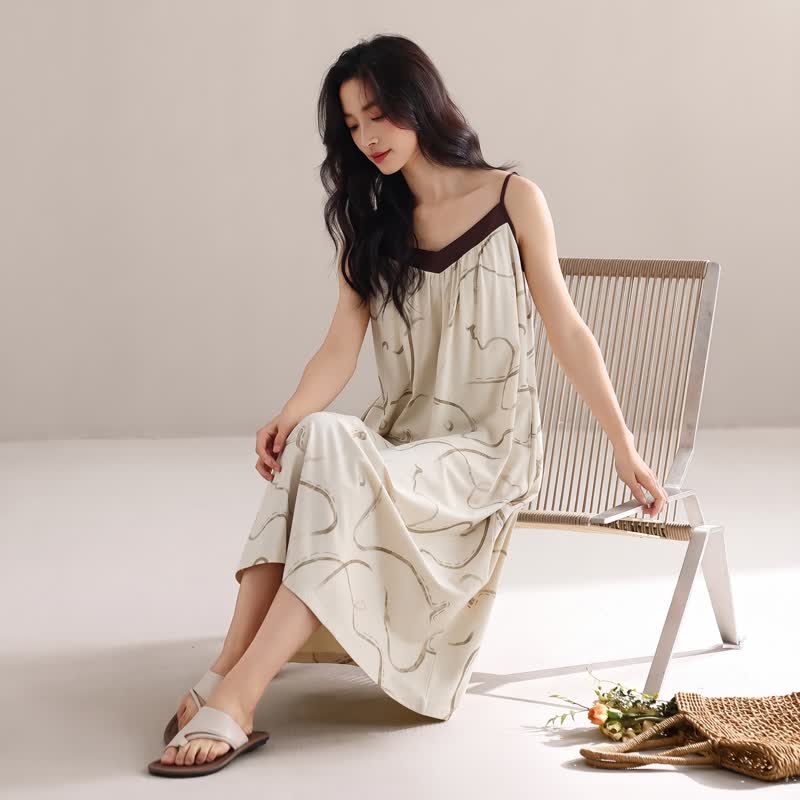 Ownkoti Contrast Trim Modal Cotton Slip Lounge Dress - image 4