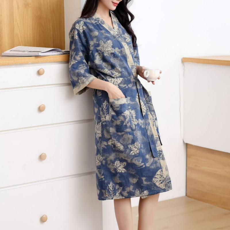 Ownkoti Maple Leaf Cotton Gauze Kimono Bathrobe - image 1