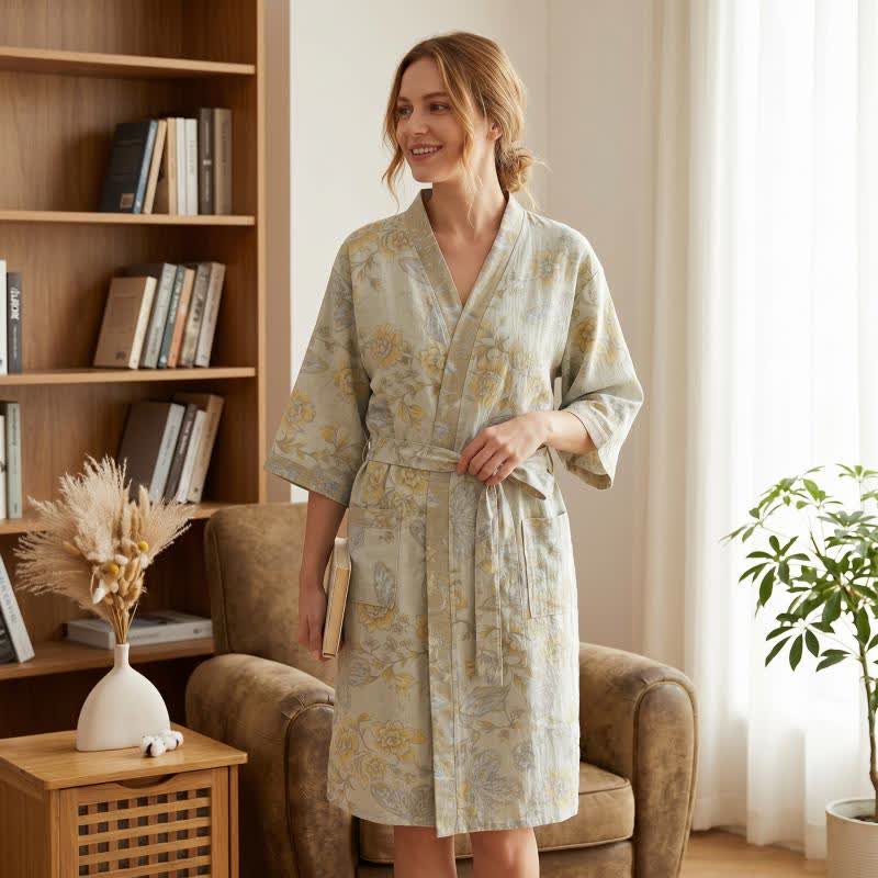 Ownkoti Floral Butterfly Cotton Gauze Kimono Bathrobe - image 1